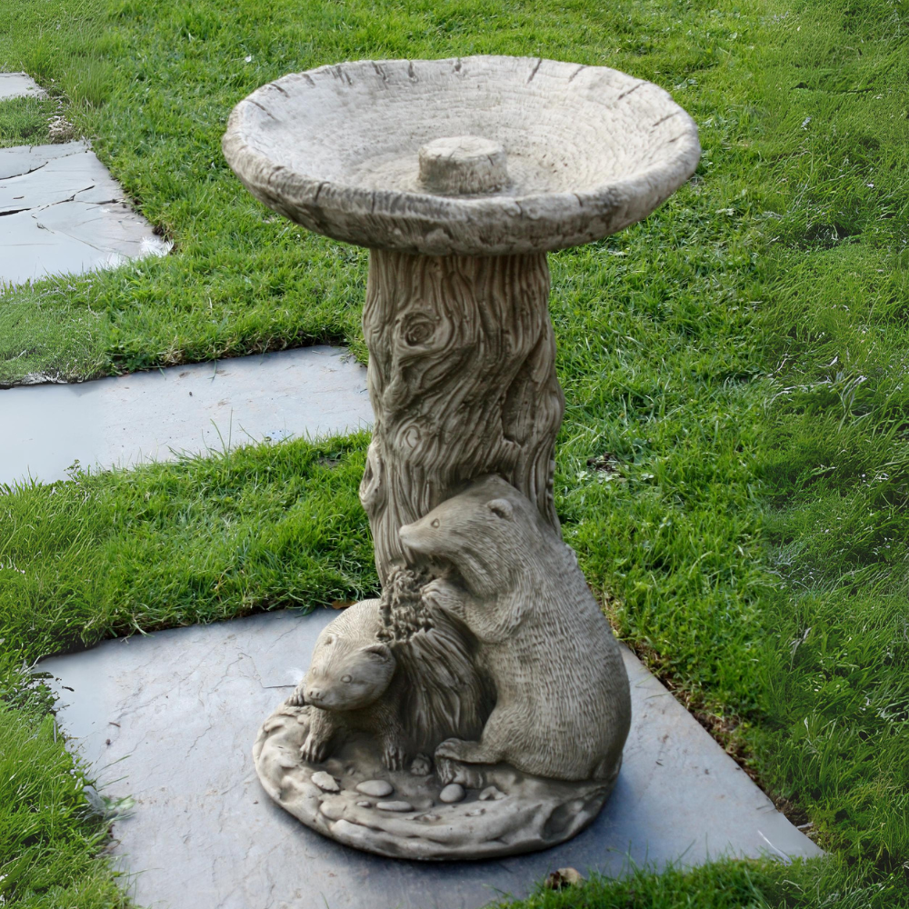 Twin Badger Bird Bath Garden Ornament