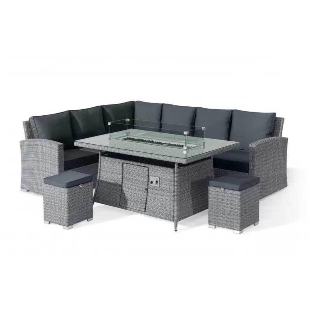 Chatsworth KD Arm High Dining Set with Corner Sofa, Dining Table with Firepit & 2 Footstools