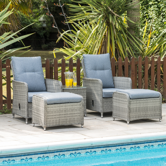 Milan Lounger set with 2 Armchairs + Side Table and 2 F/s Grey / Grey