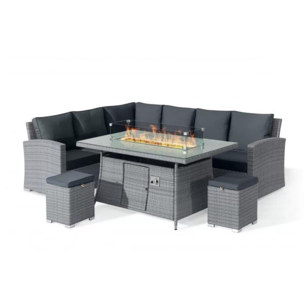 Chatsworth KD Arm High Dining Set with Corner Sofa, Dining Table with Firepit & 2 Footstools